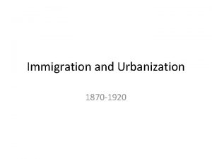 Immigration and Urbanization 1870 1920 Big Idea New
