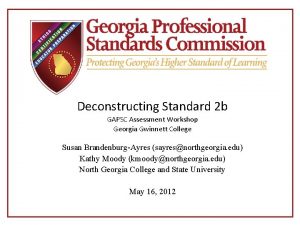 Deconstructing Standard 2 b GAPSC Assessment Workshop Georgia