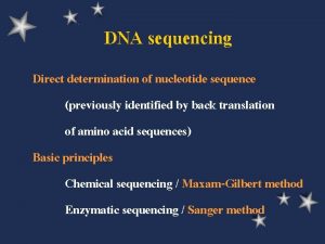 DNA sequencing Direct determination of nucleotide sequence previously