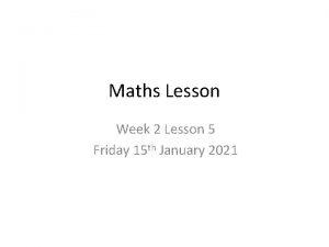 Maths Lesson Week 2 Lesson 5 Friday 15