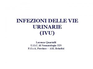 INFEZIONI DELLE VIE URINARIE IVU Lorenzo Quartulli U