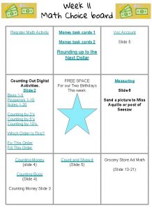 Week 11 Math Choice board Register Math Activity