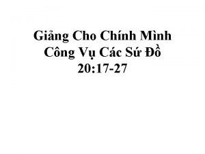 Ging Cho Chnh Mnh Cng V Cc S