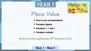 YEAR 1 Place Value One to one correspondence