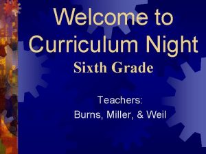 Welcome to Curriculum Night Sixth Grade Teachers Burns