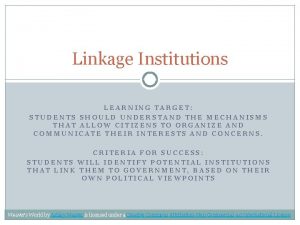 Linkage Institutions LEARNING TARGET STUDENTS SHOULD UNDERSTAND THE