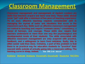 Classroom Management Classroom management and management of student