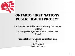 ONTARIO FIRST NATIONS PUBLIC HEALTH PROJECT The First