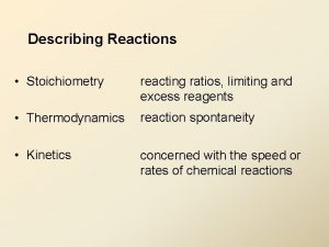 Describing Reactions Stoichiometry reacting ratios limiting and excess