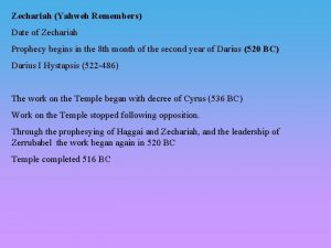 Zechariah Yahweh Remembers Date of Zechariah Prophecy begins