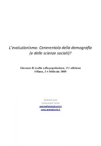 Levoluzionismo Cenerentola della demografia e delle scienze sociali