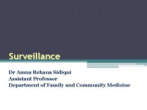 Surveillance Dr Amna Rehana Sidiqui Assistant Professor Department