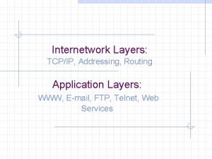 Internetwork Layers TCPIP Addressing Routing Application Layers WWW