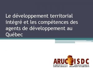 Le dveloppement territorial intgr et les comptences des