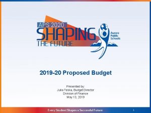 2019 20 Proposed Budget Presented by Julia Teska