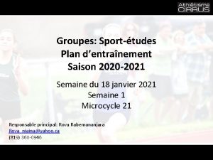 Groupes Sporttudes Plan dentranement Saison 2020 2021 Semaine