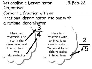 Rationalise a Denominator 15 Feb22 Objectives Convert a