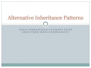 Alternative Inheritance Patterns WHAT INHERITANCE PATTERNS EXIST ASIDE