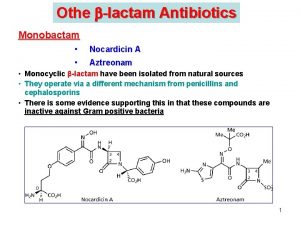 Othe lactam Antibiotics Monobactam Nocardicin A Aztreonam Monocyclic