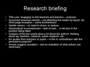 Research briefing Title uses engaging to link teachers