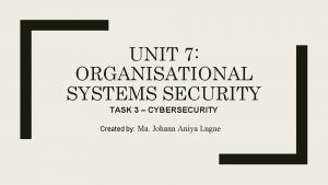 UNIT 7 ORGANISATIONAL SYSTEMS SECURITY TASK 3 CYBERSECURITY