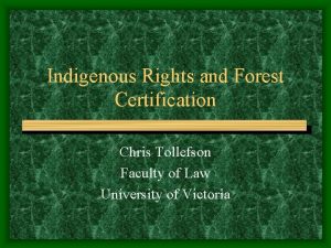 Indigenous Rights and Forest Certification Chris Tollefson Faculty