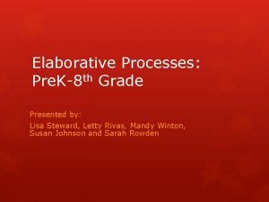 Elaborative Processes Pre K8 th Grade Presented by