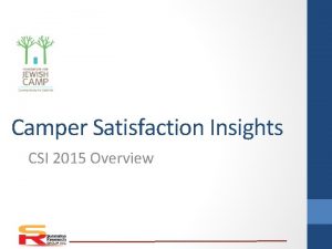 Camper Satisfaction Insights CSI 2015 Overview CSI Benefits