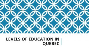 LEVELS OF EDUCATION IN QUEBEC BASIC LEVELS Mandatory