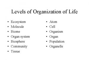 Levels of Organization of Life Ecosystem Molecule Biome