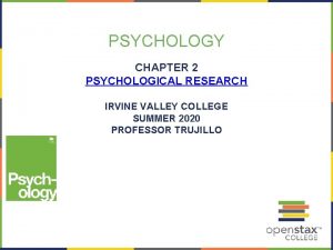 PSYCHOLOGY CHAPTER 2 PSYCHOLOGICAL RESEARCH IRVINE VALLEY COLLEGE