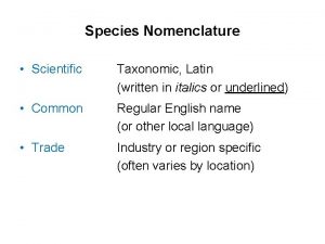 Species Nomenclature Scientific Taxonomic Latin written in italics