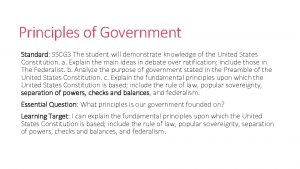 Principles of Government Standard SSCG 3 The student