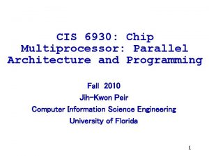 CIS 6930 Chip Multiprocessor Parallel Architecture and Programming