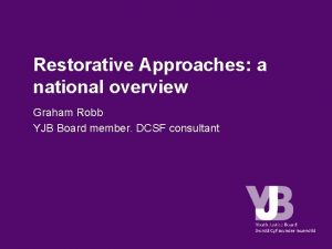 Restorative Approaches a national overview Graham Robb YJB