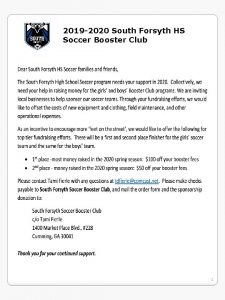 2019 2020 South Forsyth HS Soccer Booster Club