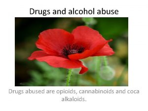 Drugs and alcohol abuse Drugs abused are opioids