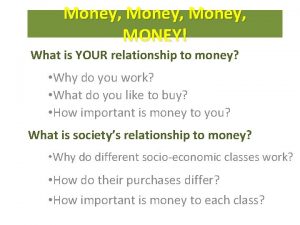 Money MONEY What is YOUR relationship to money