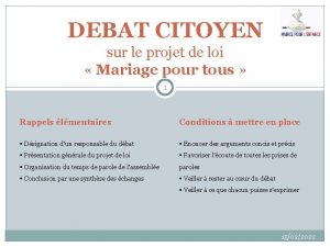 DEBAT CITOYEN sur le projet de loi Mariage