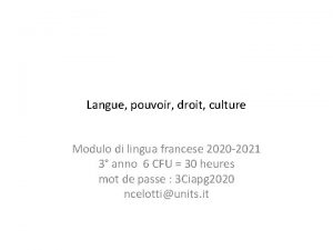 Langue pouvoir droit culture Modulo di lingua francese