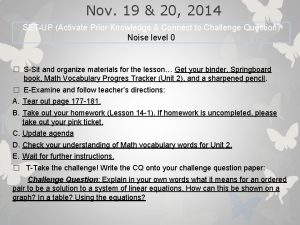 Nov 19 20 2014 SETUP Activate Prior Knowledge