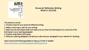 Personal Reflective Writing Week 3 25520 This week