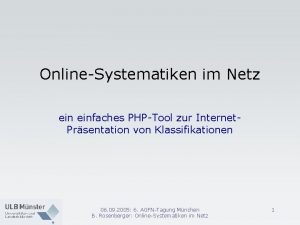 OnlineSystematiken im Netz einfaches PHPTool zur Internet Prsentation