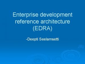 Enterprise development reference architecture EDRA Deepti Seelamsetti Agenda