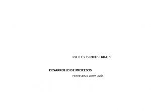 PROCESOS INDUSTRIALES DESARROLLO DE PROCESOS PIERRE SERGEI ZUPPA