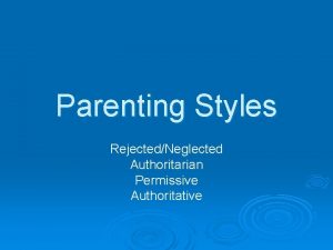 Parenting Styles RejectedNeglected Authoritarian Permissive Authoritative RejectedNeglected Discipline
