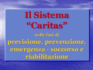 Il Sistema Caritas nelle fasi di previsione prevenzione