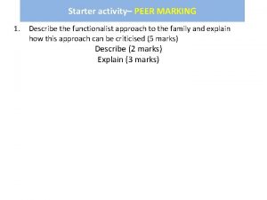 Starter activity PEER MARKING 1 Describe the functionalist