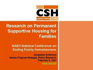 Research on Permanent Supportive Housing for Families NAEH