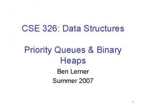 CSE 326 Data Structures Priority Queues Binary Heaps